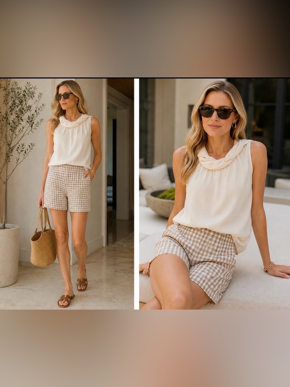 J Mclauphlin Size 8 Gingham shorts & Coordinated size 8 Talbots silky cream top